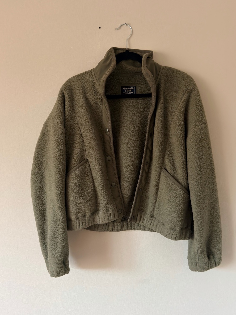 Abercrombie & Fitch Olive Green Teddy Sherpa Fleece Snap-Button Jacket XS